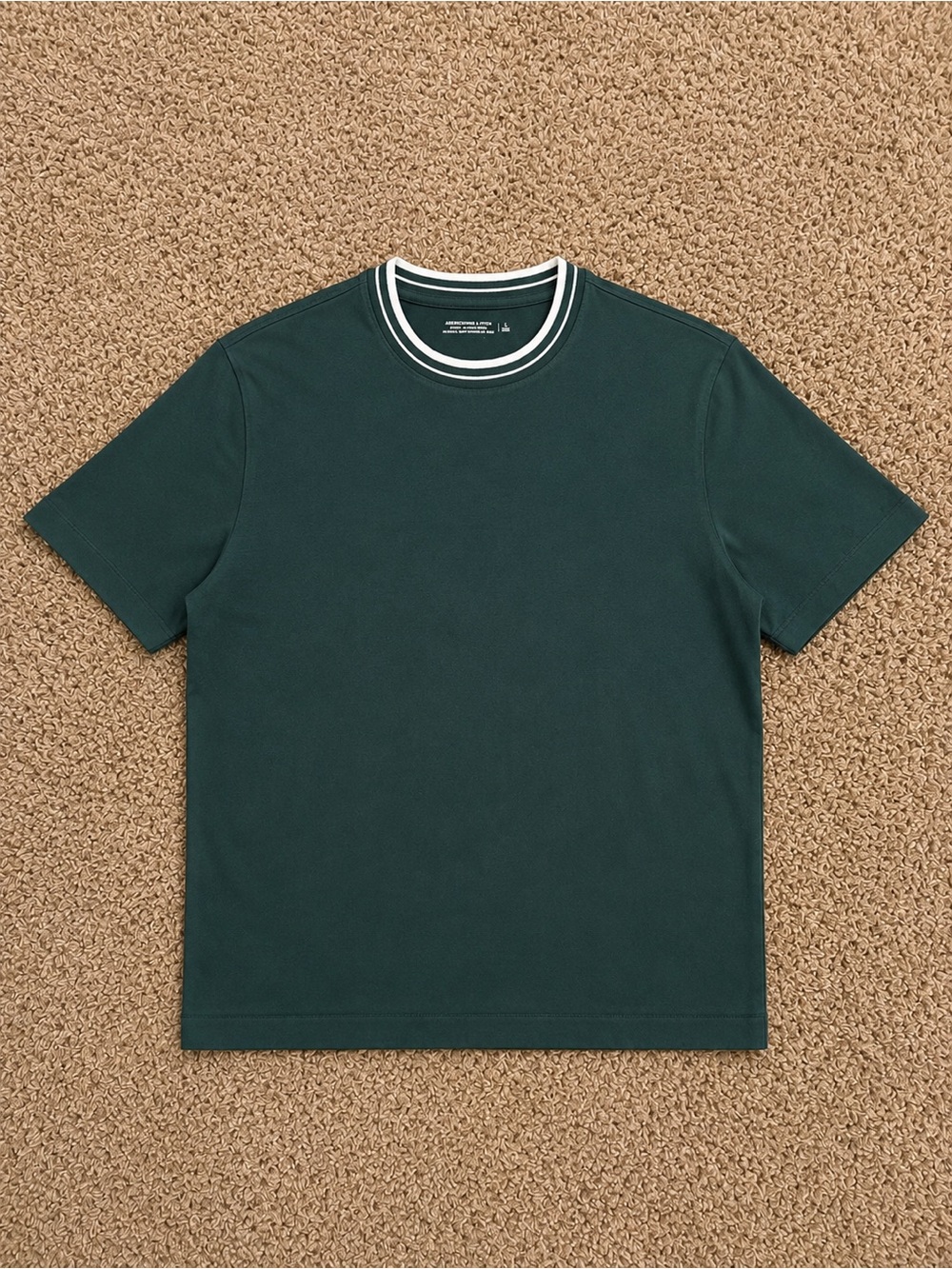 Abercrombie & Fitch Dark Green Short Sleeve Crewneck with White Trim